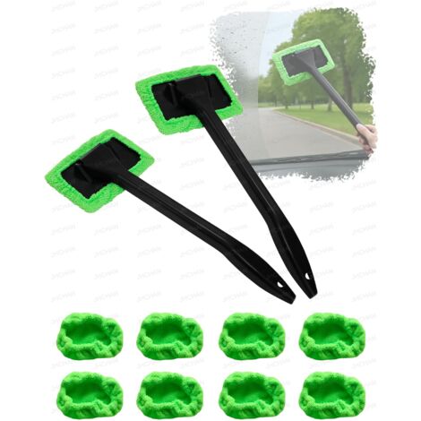 Ensemble de 2 outils de nettoyage pour vitres de voiture - comprend une brosse de nettoyage pour pare-brise et toit de voiture avec 10 tampons en microfibre lavables. (1/5)