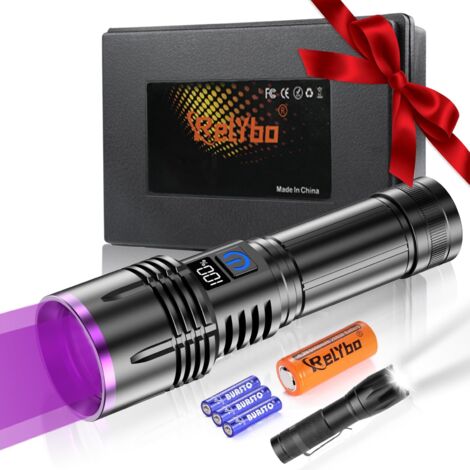 Lampe torche UV rechargeable 365 nm, lampe UV à lumière noire, lampe ultraviolette à lumière noire, lampe à lumière noire pour bois, lampe torche UV 30 W [Classe énergétique A+++] (1/5)