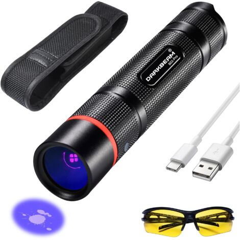 Lampe torche UV 365 nm puissante à lumière noire, mini lampe LED portable rechargeable USB pour bois, détecteur d'urine à ultraviolets [Classe énergétique A] (1/5)