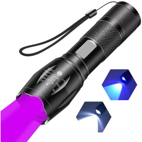 Lampe torche UV portable, lampe torche LED avec lumière blanche et UV, détecteur d'urine de chien/chat, taches sèches, scorpions, punaises de lit, usage extérieur (1/5)