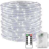 Guirlande lumineuse LED féérique, guirlande lumineuse tubulaire alimentée par piles avec télécommande et minuterie, 8 modes (blanc, 12 mètres, 100 LED)