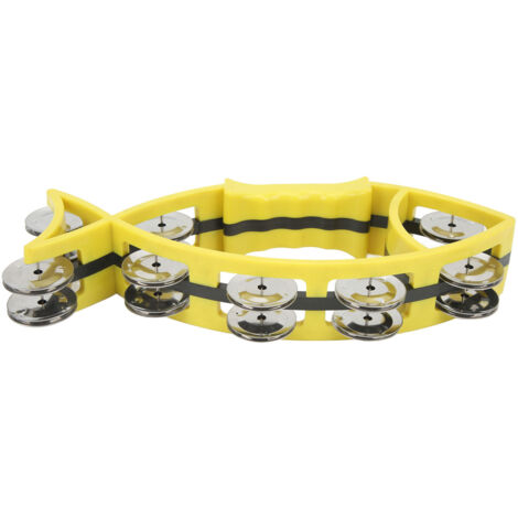 Tambourin Poisson Éducatif pour Enfants, Instrument de Musique Maternelle Double Rangée Jaune (1/5)