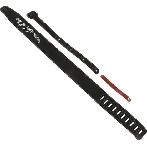 Sangle de Guitare en Cuir Nubuck Ajustable, Brodée Plume Noire pour Guitare Acoustique, Électrique et Basse