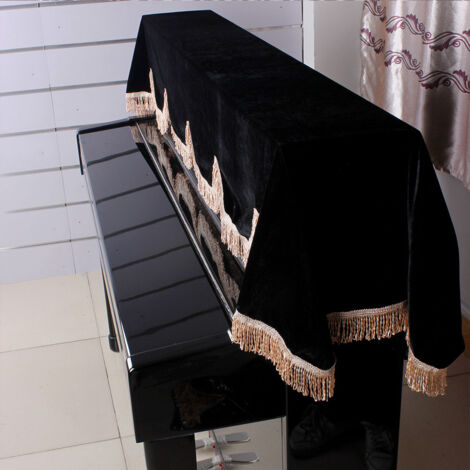 Housse de Piano 88 Touches Anti-Poussière avec Volants, Protection en Flanelle Douce (Noir) (1/4)