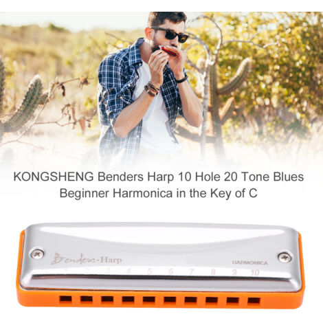Harmonica diatonique 10 trous en Do, parfait pour débutants en musique blues et folk (orange) (1/4)