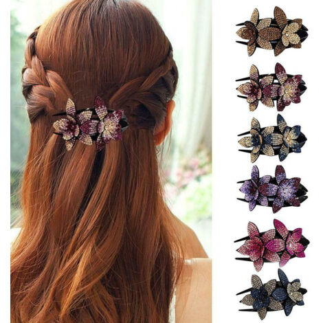 Barrette à Cheveux Double Fleur Strass - Pince Cristal Fantaisie pour Femmes et Filles (1/3)