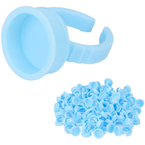 Anneaux jetables pour colle à extensions de cils, type ouvert, bleus, 100 pièces, pour tatouage et cosmétique (1/5)