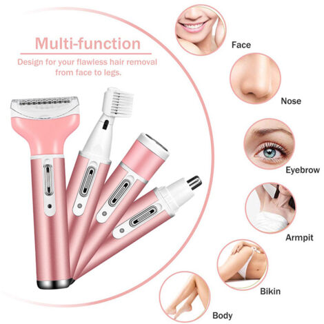 Rasoir Électrique 4 en 1 pour Femme - Épilateur Visage et Corps, Tondeuse Sourcils et Nez - Sans Fil pour Épilation Bikini (1/5)