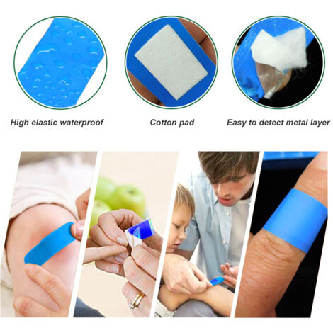 100 Pansements Bleus pour Cuisinier, Bandages Adhésifs de Protection pour la Cuisine