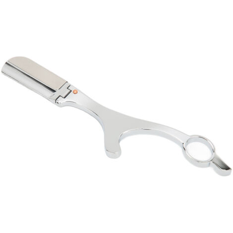 Rasoir droit coiffure homme en alliage de zinc, rotation du doigt pour un rasage de précision, finition métal argenté. (1/5)