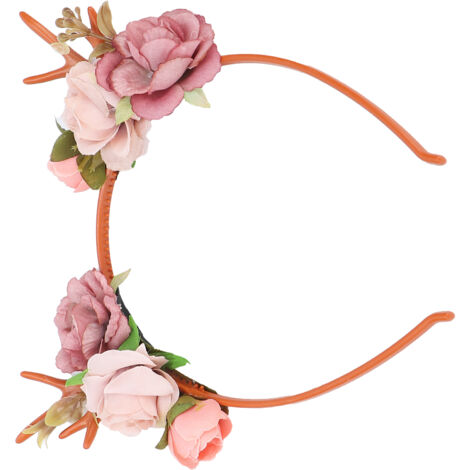 Couronne florale de Noël avec cornes de renne pour mariage et fête - Rose foncé (1/5)