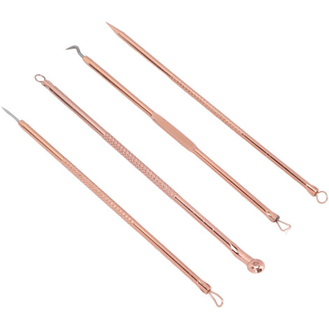 Kit de 4 extracteurs de comédons en acier inoxydable, double embout, couleur rose doré, pour élimination des points noirs et imperfections (1/5)