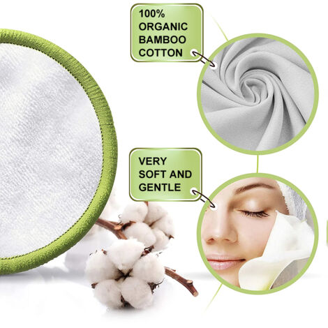 20 Lingettes Démaquillantes Réutilisables en Fibre de Bambou, Lavables avec Pochette et Étui (1/5)