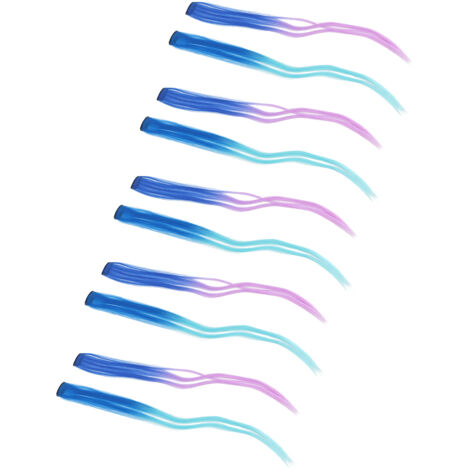 10 mèches de cheveux bleu dégradé violet, extensions longues et droites, lot de 10 pièces (1/5)