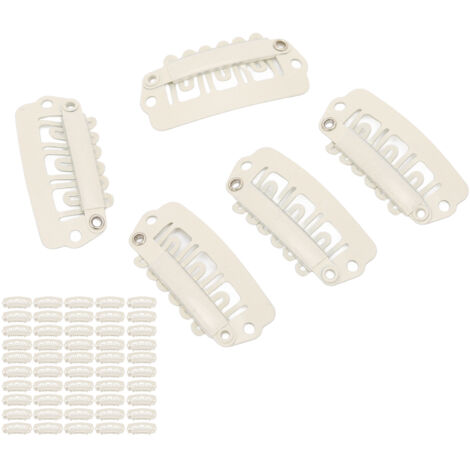 50 pinces à cheveux en U 6 dents avec embouts caoutchouc pour extensions, couleur beige (1/5)