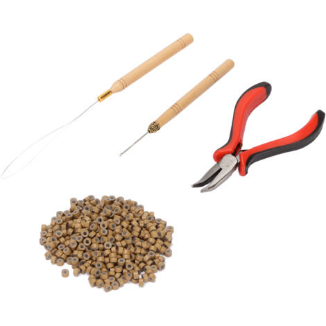 Kit professionnel d'extension capillaire avec anneaux en silicone, pinces et crochet - 7200 pièces pour coiffeurs (1/5)