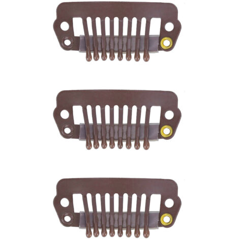 50 attaches à cheveux en acier inoxydable 8 dents, embouts caoutchouc pour extensions capillaires et perruques, couleur marron (1/5)