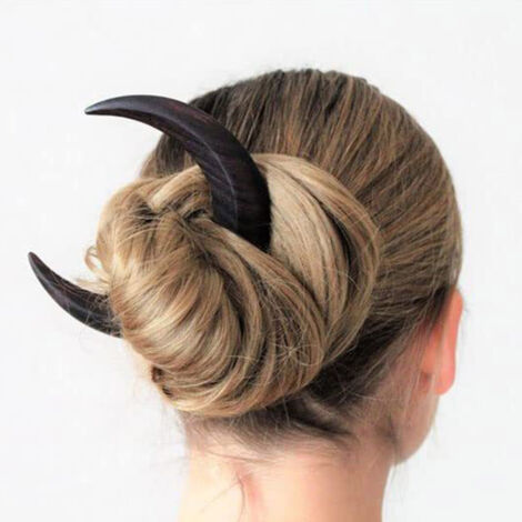 Barrette Sculptée Main en Bois en Forme de Croissant, Accessoire Naturel pour Cheveux Longs (1/3)