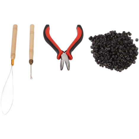 Kit Professionnel 4 pièces pour Extensions Capillaires avec Pinces et 500 Anneaux en Silicone 4.5mm (1/5)