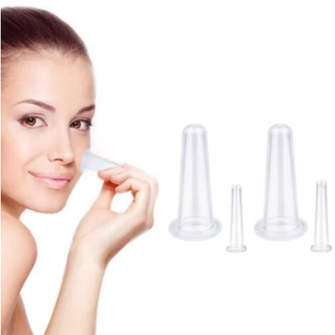 4 Ventouses de Massage Visage en Silicone Souple, Kit Thérapie par Ventouses à Domicile pour Soins du Visage Adulte (1/5)