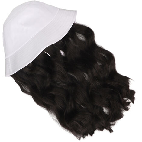 Perruque Courte Femme Ondulée avec Chapeau Blanc Amovible, Perruque en Fibres Haute Température Noir et Brun (1/5)