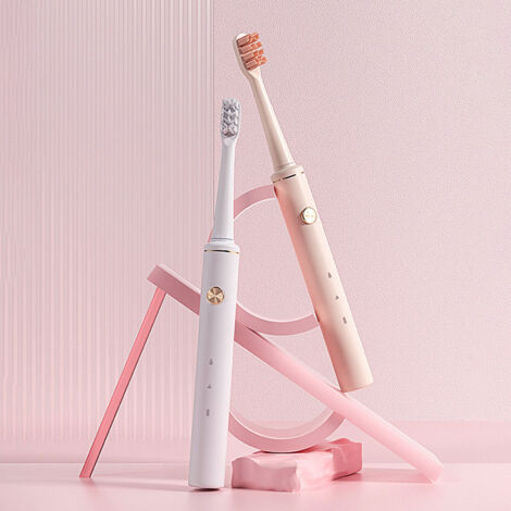Brosse à Dents Électrique Rechargeable USB, Poils Souples, 2 Vitesses, Rose pour Adultes - Nettoyage Dentaire Optimal (1/5)