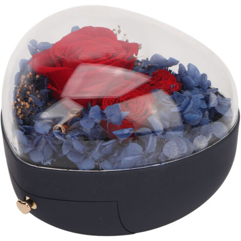 Boîte à bijoux cœur fleurs séchées - Écrin pour colliers et bagues, cadeau anniversaire ou mariage, couleur bleu nuit (1/5)