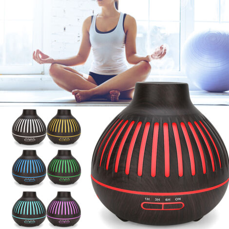 Diffuseur d'Huiles Essentielles 400ml LED Multicolore, Purificateur d'Air USB avec Prise Européenne (Design Bois Élégant) (1/5)