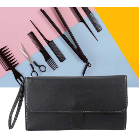 Étui de rangement professionnel pour ciseaux de coiffeur en cuir PU noir, trousse salon (1/5)