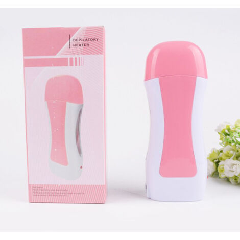 Chauffe-cire électrique portable pour épilation à la cire chaude, appareil de chauffage pour bandes de cire, design compact et sûr pour peau sensible, couleur rose, compatible prise européenne 220V. (1/5)