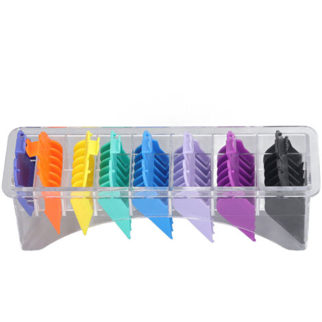8 guides de coupe professionnels multicolores pour tondeuse à cheveux, idéal pour salon de coiffure et barbier (1/5)