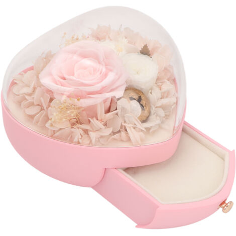 Boîte à bijoux cœur fleurs séchées - Écrin romantique pour colliers et bagues, cadeau anniversaire femme, rangement organisateur rose (1/5)