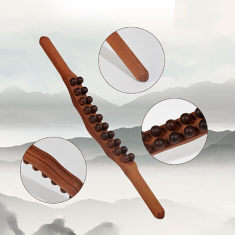 Gua Sha en bois de hêtre carbonisé à 20 perles, double rangée pour massage du cou et du dos, soulagement des points de tension musculaire (1/5)