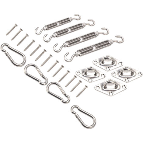 Kit d'Attache pour Store d'Extérieur en Acier Inox, avec Tendeur et Crochet à Ressort (1/5)