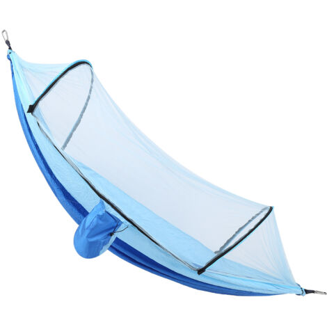 Hamac avec moustiquaire intégrée, anti-basculement et suspension automatique, toile parachute résistante (Bleu saphir clair) (1/5)