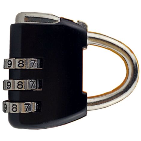 Cadenas de sûreté à combinaison 3 chiffres en métal zinc pour valises et sacs de voyage noir (1/4)