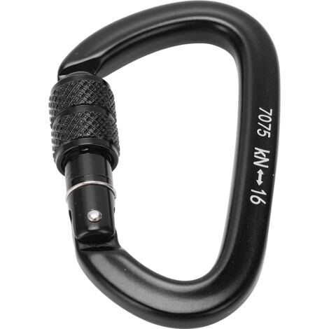 Mousqueton de sécurité en alliage d'aluminium 16KN pour escalade, via ferrata et randonnée - Anneau D verrouillable (Noir, 9) (1/5)