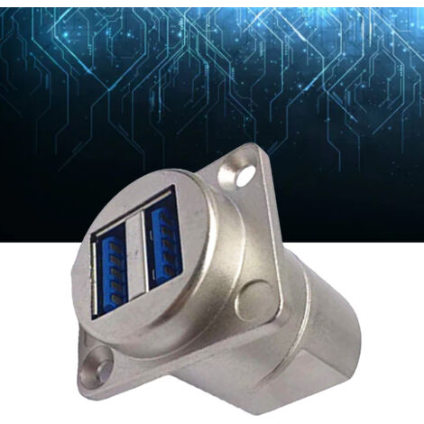Douille USB 3.0 Double Port Femelle, Connecteur de Montage sur Panneau Type D pour Boîtier Argenté (1/5)