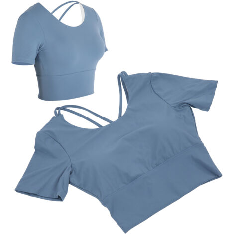 Débardeur de Sport Femme - Haut de Yoga Manches Courtes Fitness Été Bleu Gris Taille M (1/5)