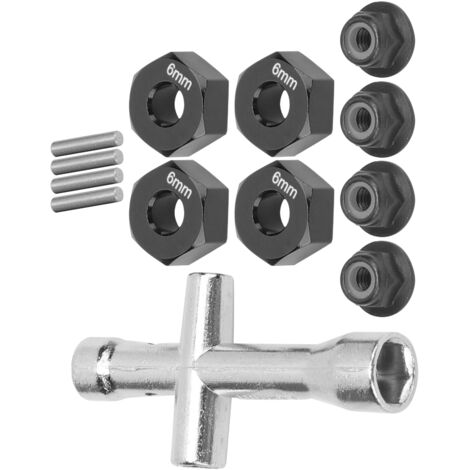 Adaptateur de moyeu hexagonale 12mm, écrous de serrage M4 avec base de 6mm et clé Allen pour modèles RC 1/10 - Noir (1/5)