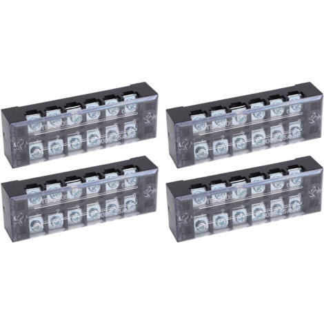 Bloc de connexion double rangée 600V 25A, 6 pôles avec capot de protection, lot de 4 unités pour installations électriques haute intensité (2506) (1/5)