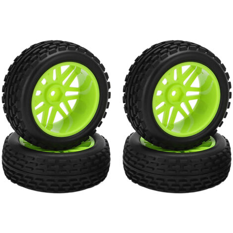 Pxyelec Lot De 4 Pneus Et Jantes Vertes 12 Rayons Pour Voiture RC 1/10 Drift – Diamètre 63 Mm, Entraînement Hexagonal 12 Mm, Caoutchouc Et Plastique