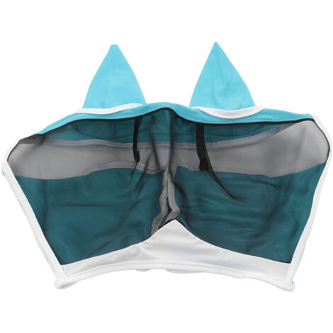 Masque Anti-Mouches Respirant pour Cheval en Tissu Élastique, Protection Contre les Insectes avec Fermeture Velcro, Taille Grand Bleu (1/5)