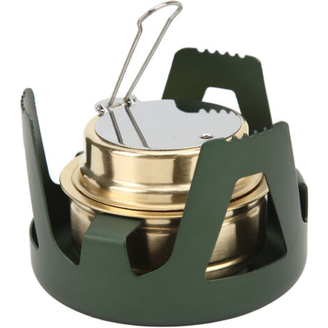 Réchaud de camping compact à alcool pour randonnée et aventures en plein air - Design vert et noir (1/5)