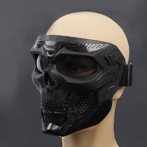 Masque de protection moto crâne avec visière fumée, lunettes ajustables pour VTT et motocross.