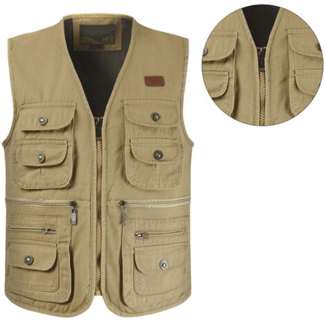 Veste de pêche et randonnée en coton respirante avec poches cargo, taille XL marron (1/5)