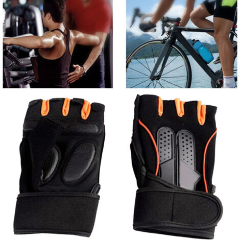 Gants d'entraînement noir et orange demi-doigts antidérapants pour musculation taille XL (1/5)
