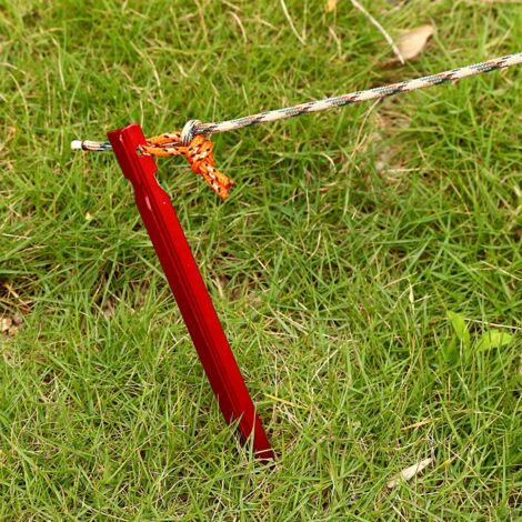 4 Piquets de Tente en Aluminium 18 cm, Ancres Sol Résistantes Vent et Intempéries (Rouge) (1/4)