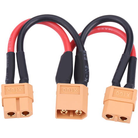 Connecteur XT60 Double pour Batteries LiPo, Câble 14AWG, 1 Mâle vers 2 Femelles (1/4)