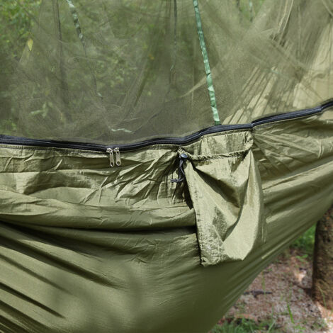 Hamac Double avec Moustiquaire pour Extérieur, Camping et Randonnée (Couleur Vert Militaire) (1/4)